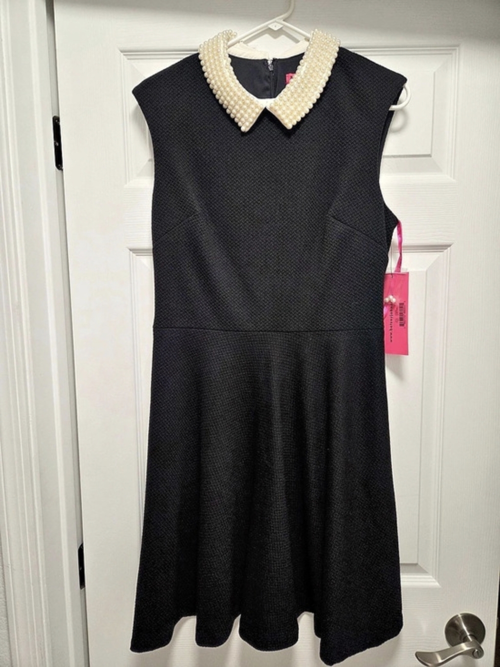 Betsey Johnson Pearl Collar Black Fit Flare Dress Size 10 NWT